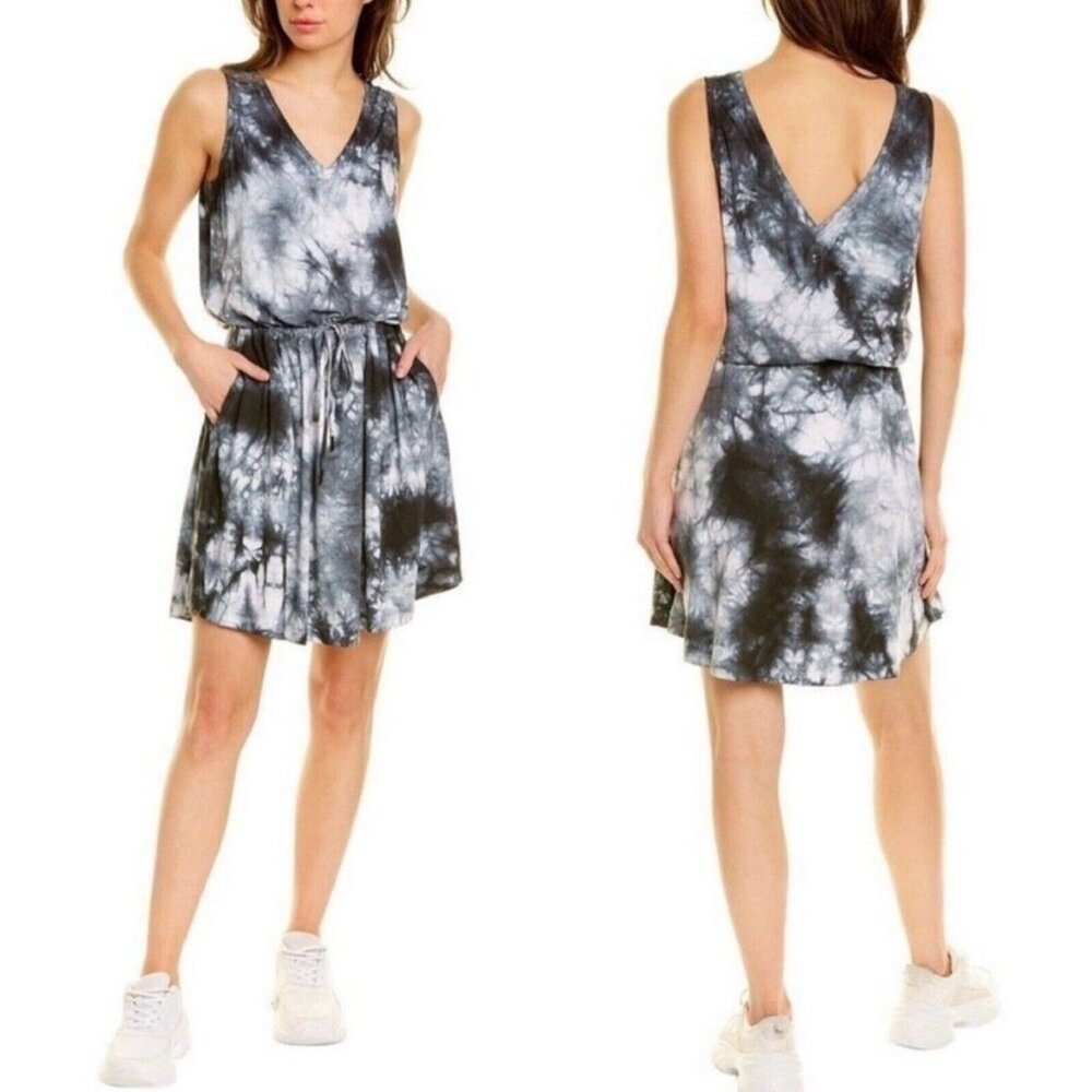 Sweaty Betty Take It Easy Tie Dye Dress Black Gray Sleeveless Womens Size US 16